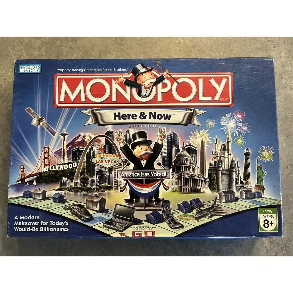 Monopoly Here & Now Edition America Has Voted Board Game COMPLETE Family Holiday